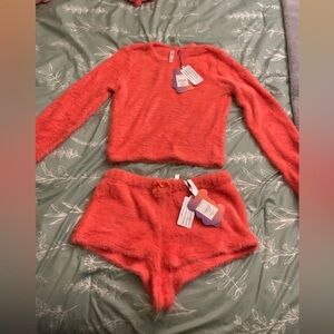 YITTY Fuzz me long sleeve crop top and lounge shorts